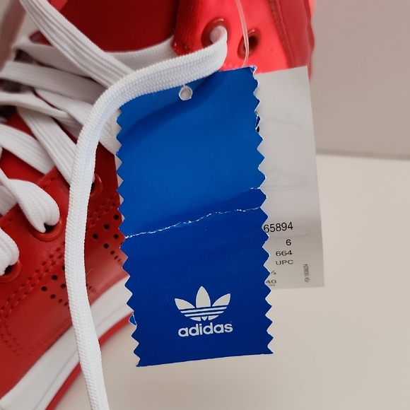 Adidas Bold Red High-Tops with White Accents - Picture 3 of 10